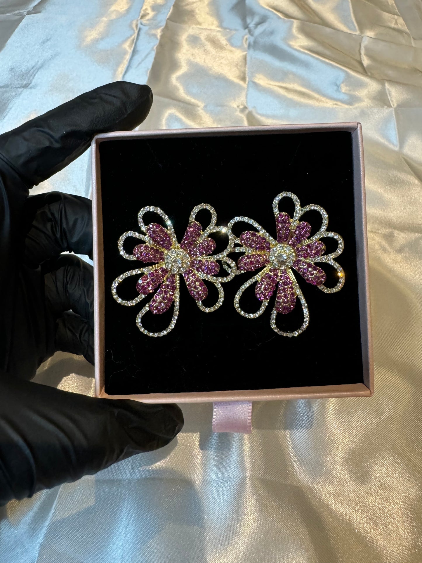 Luxury Rhinestone Gold and Pink Flower Earring