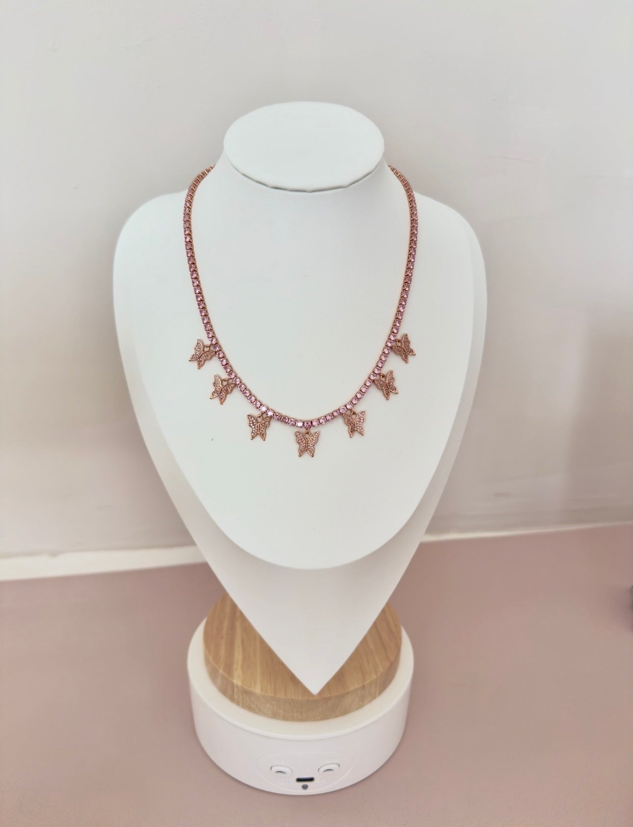 Pink Rhinestone Butterfly Choker Necklace