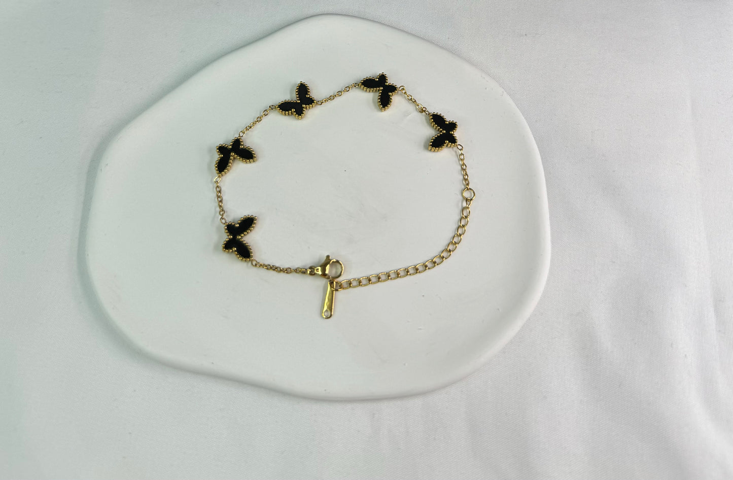 Stainless Steel 18k Gold Plated Clover Butterfly and Flower Design Bracelet