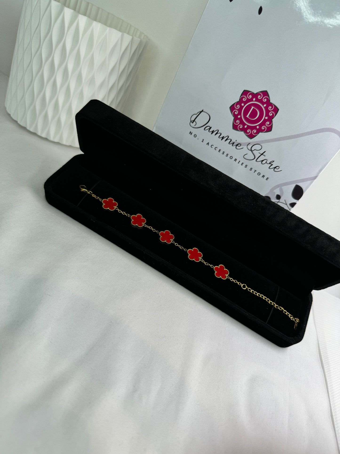 Stainless Steel 18k Gold Plated Clover Butterfly and Flower Design Bracelet