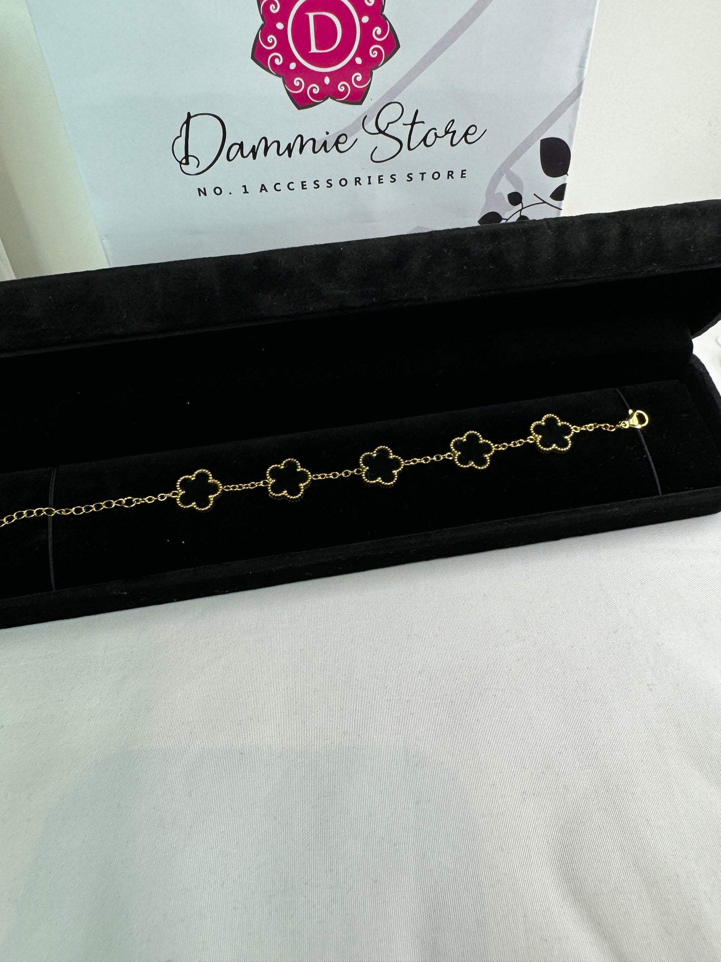 Stainless Steel 18k Gold Plated Clover Butterfly and Flower Design Bracelet
