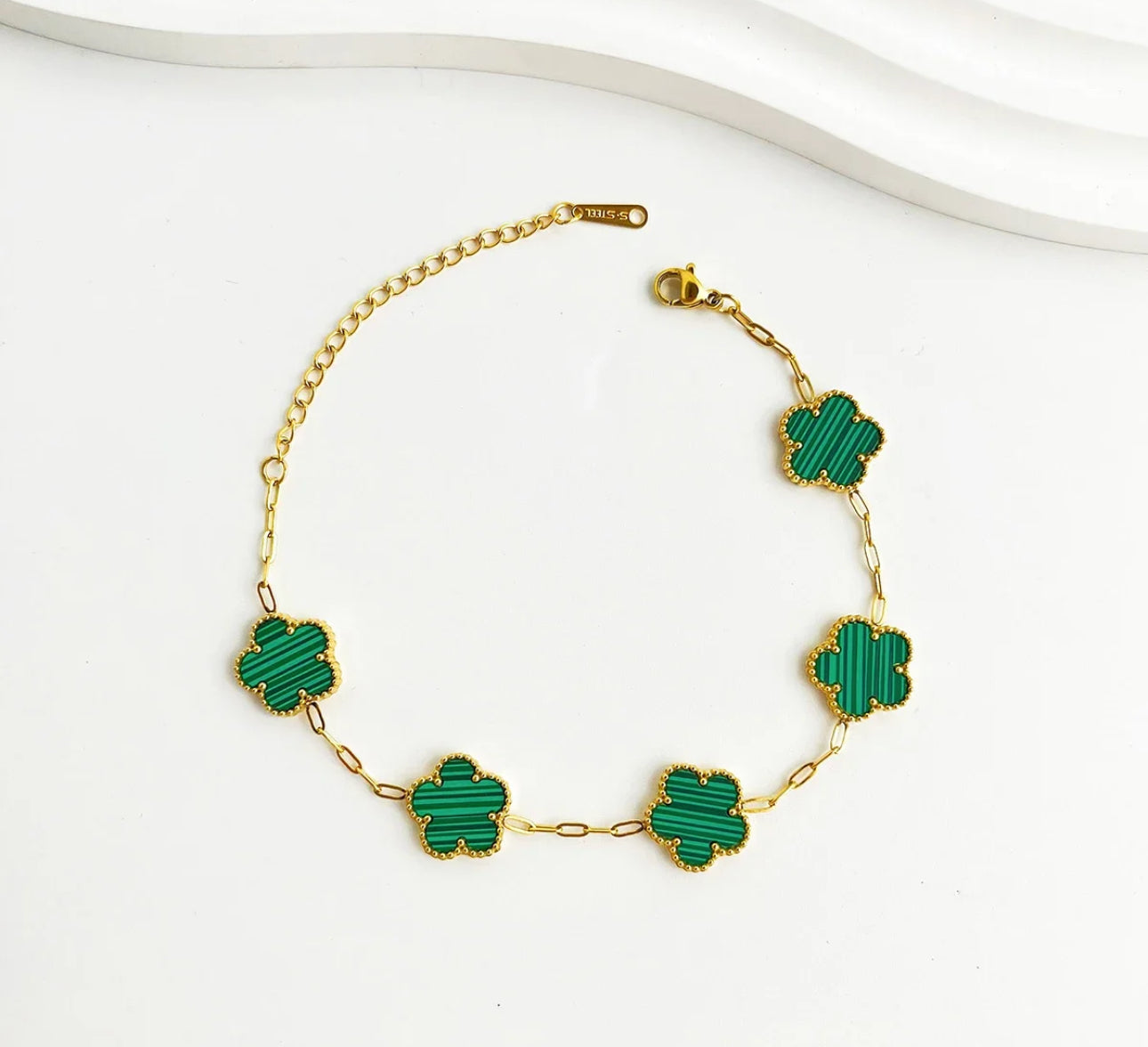 Stainless Steel 18k Gold Plated Clover Butterfly and Flower Design Bracelet