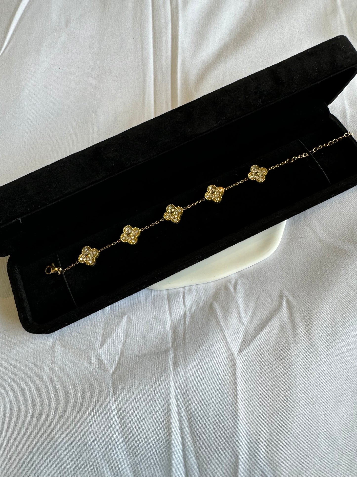 Stainless Steel 18k Gold Plated Clover Butterfly and Flower Design Bracelet