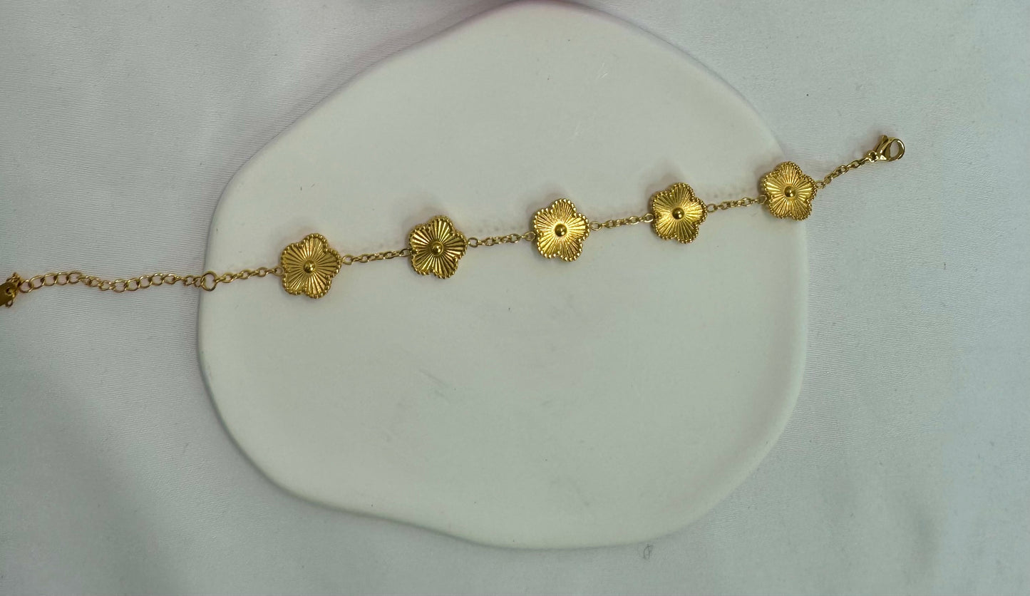 Stainless Steel 18k Gold Plated Clover Butterfly and Flower Design Bracelet
