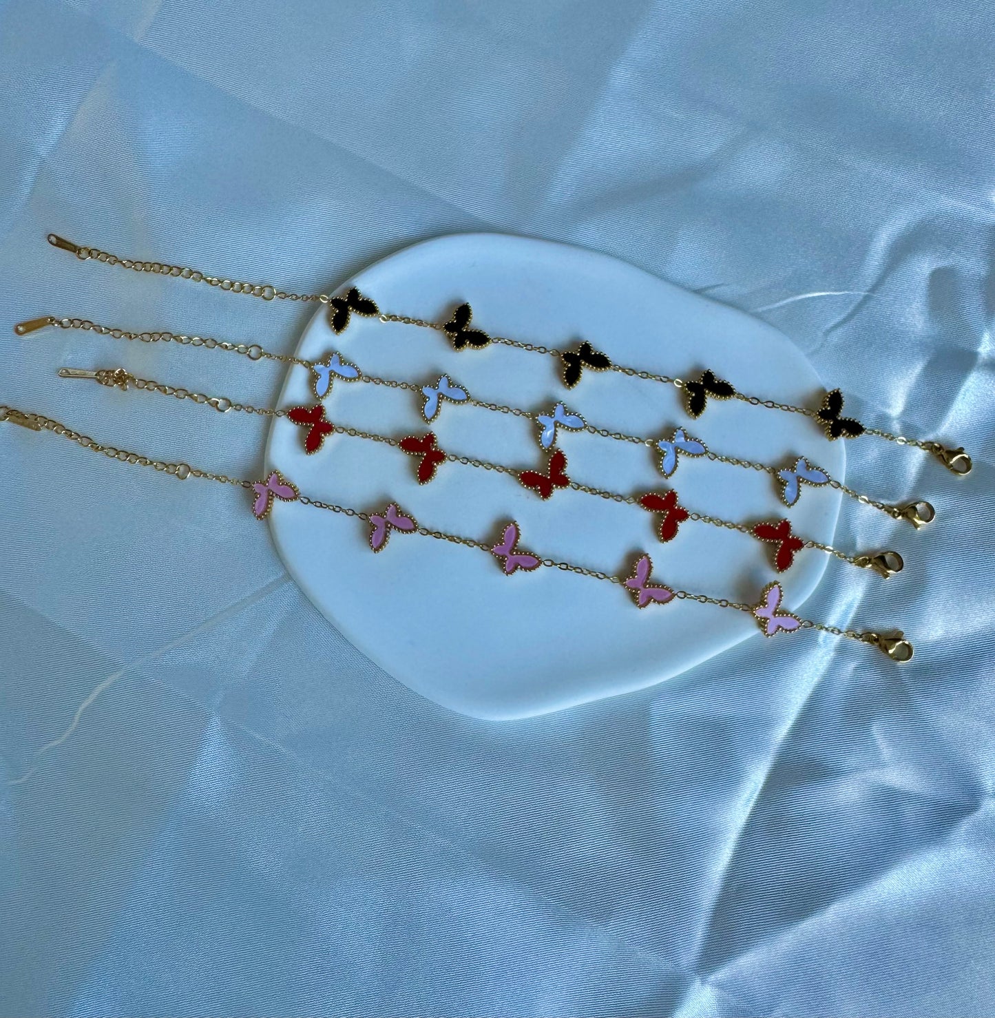 Stainless Steel 18k Gold Plated Clover Butterfly Bracelet