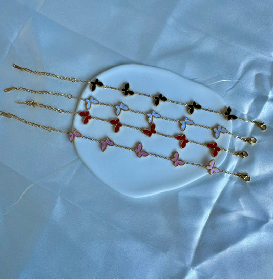 Stainless Steel 18k Gold Plated Clover Butterfly Bracelet