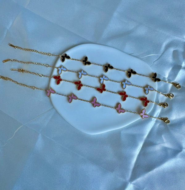 Stainless Steel 18k Gold Plated Clover Butterfly Bracelet